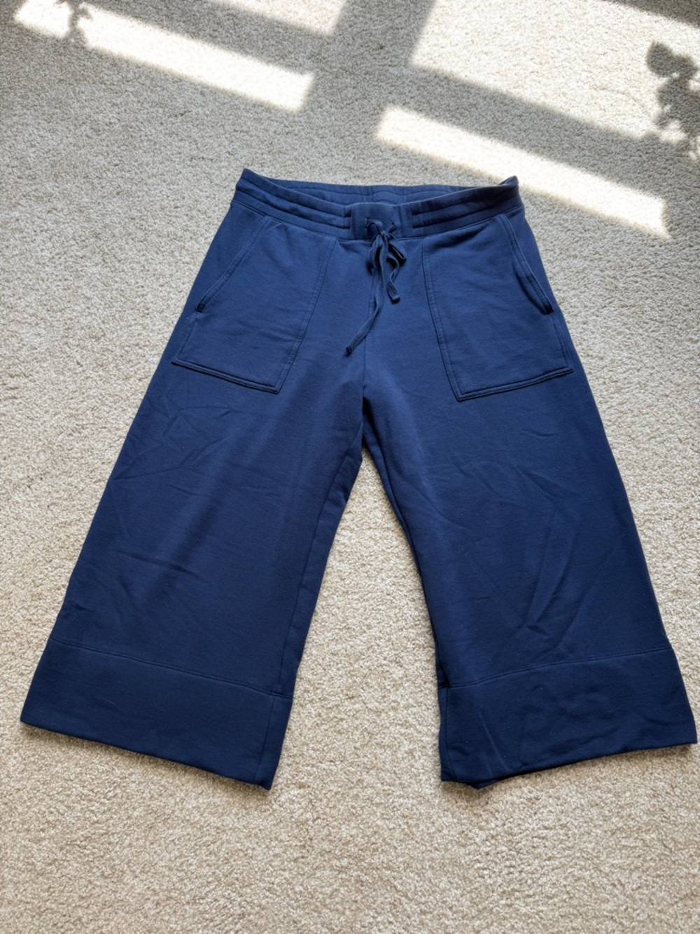 Quince Super Soft Fleece Cropped Wide Leg Pants- Navy